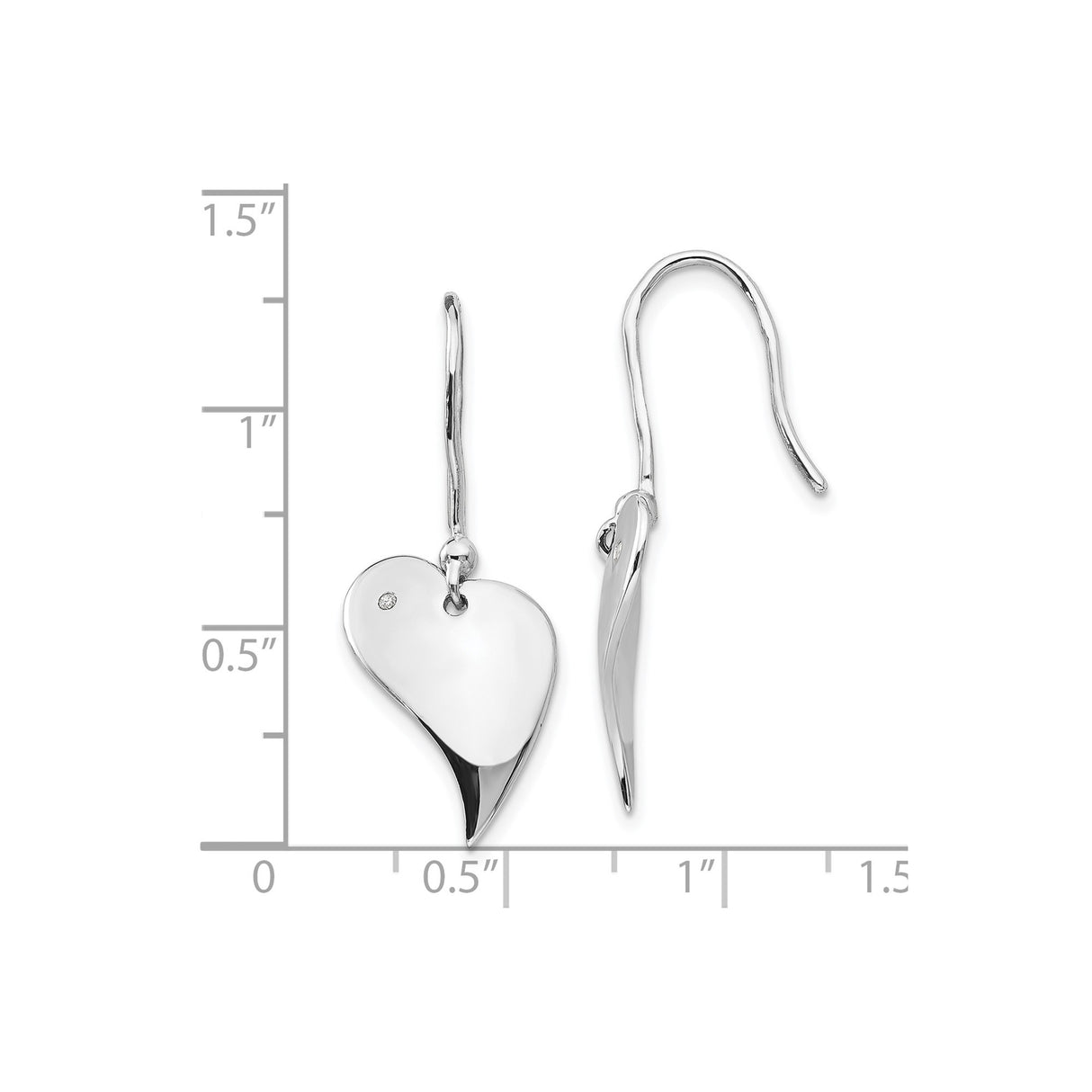 Sterling Silver Dangle Earrings with Diamond Accent and Asymmetrical Heart Charms