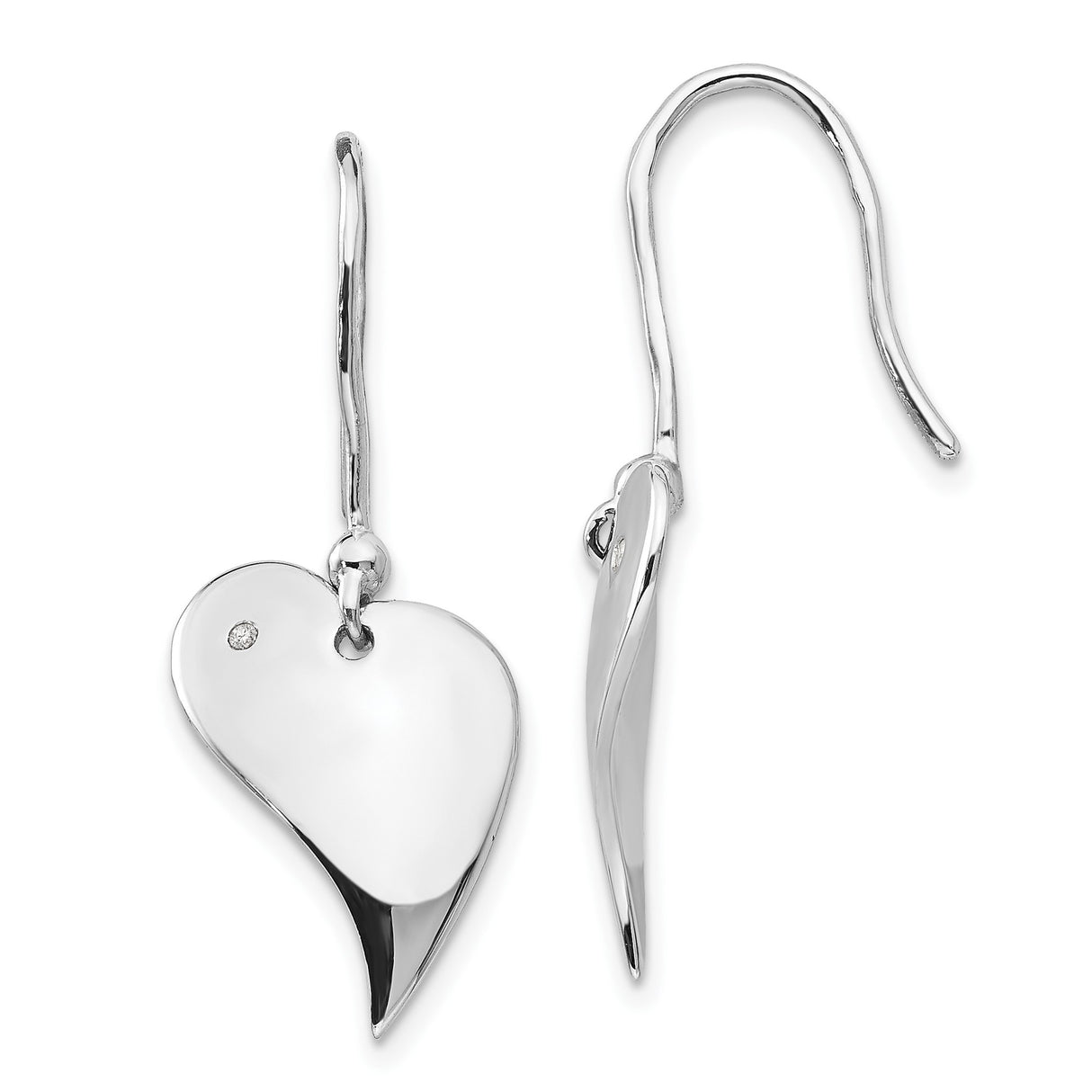 Sterling Silver Dangle Earrings with Diamond Accent and Asymmetrical Heart Charms