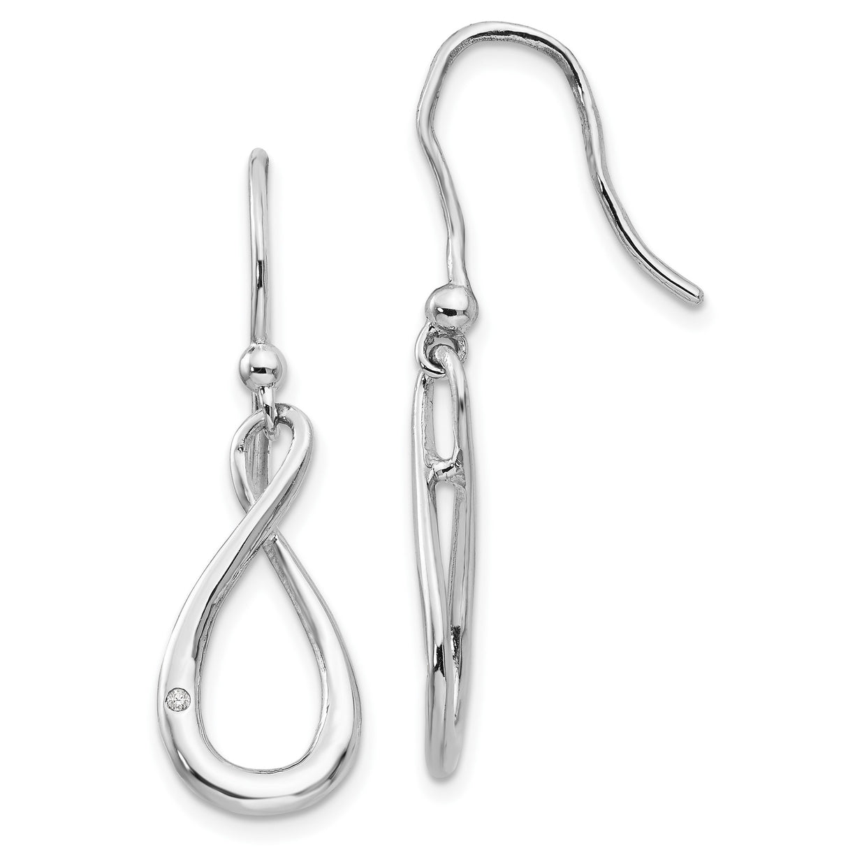 Sterling Silver Infinity Loop Earrings with Diamond Accents, Lightweight Dangle Design