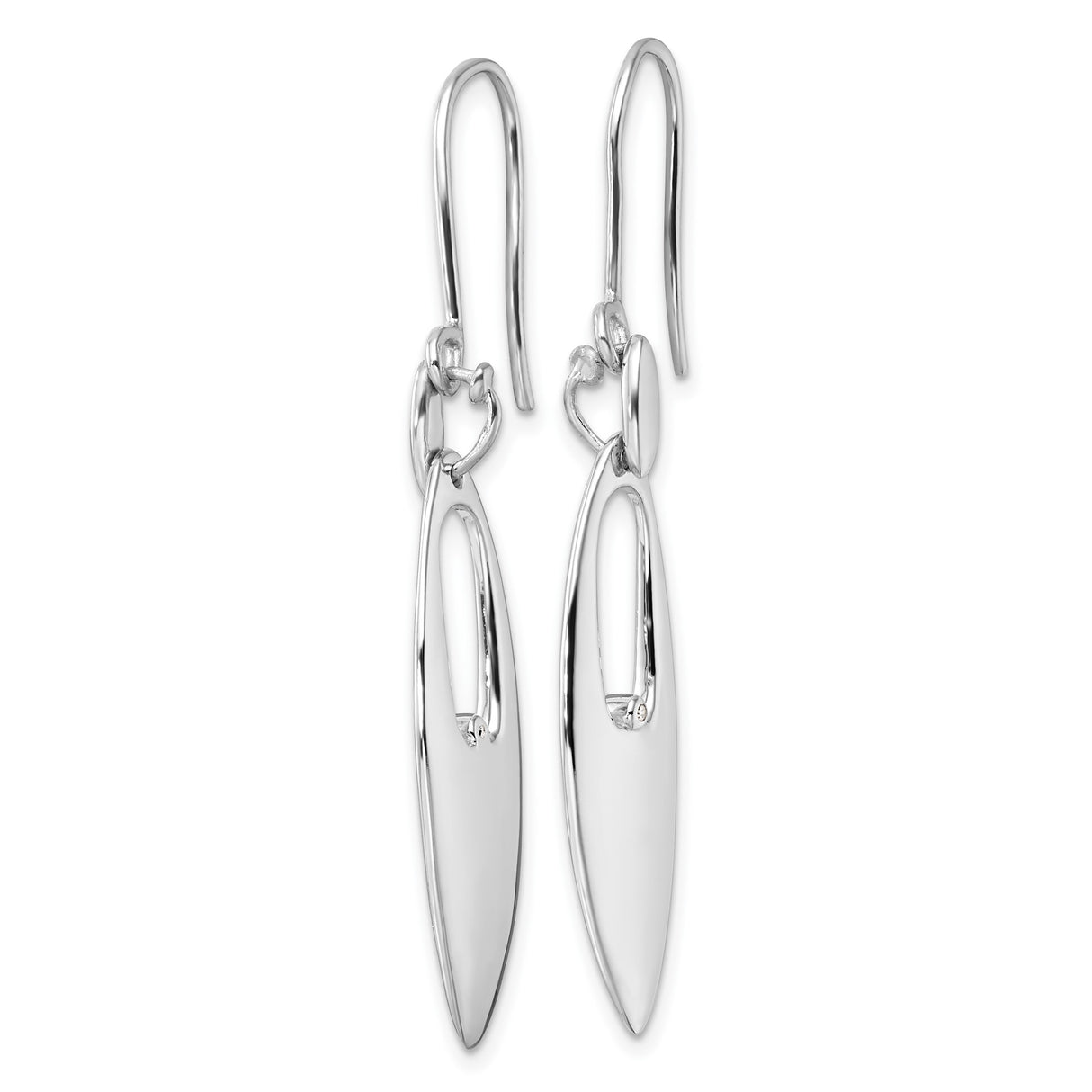 Sterling Silver Dangle Earrings with Diamond, Elongated Marquise Open Teardrop Design