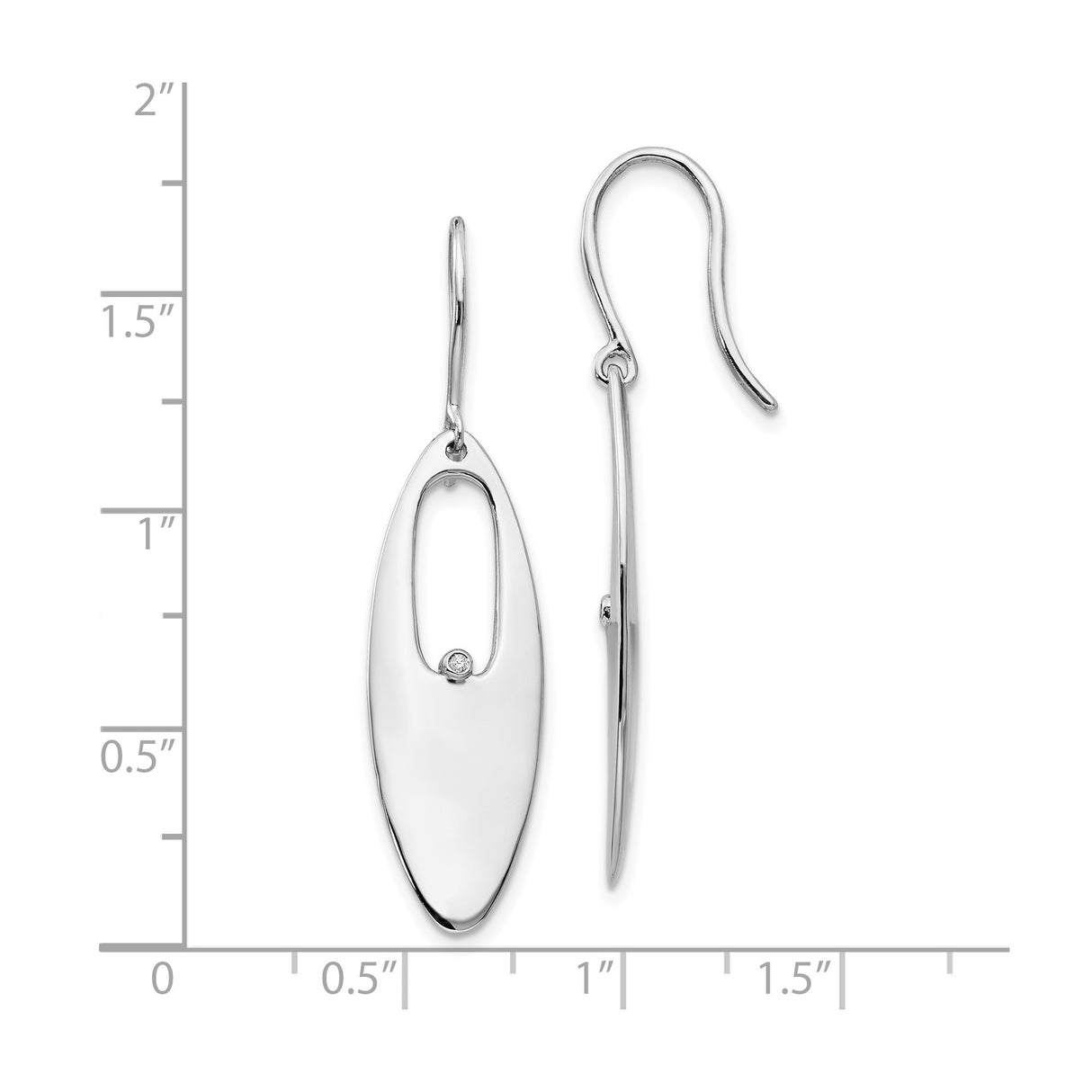 Sterling Silver Dangle Earrings with Diamond, Elongated Marquise Open Teardrop Design