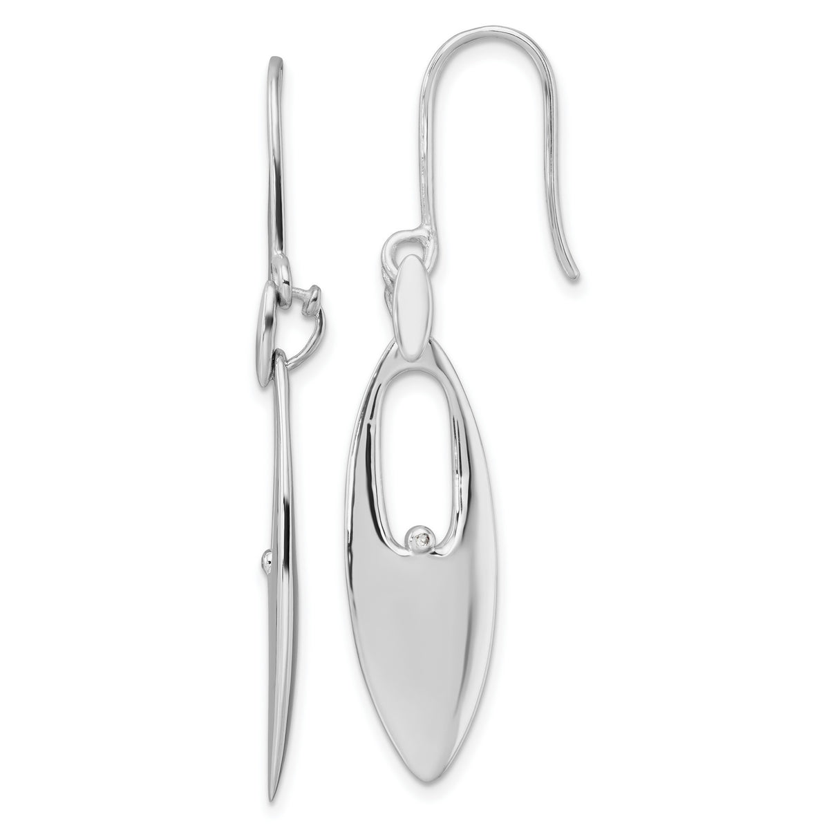 Sterling Silver Dangle Earrings with Diamond, Elongated Marquise Open Teardrop Design