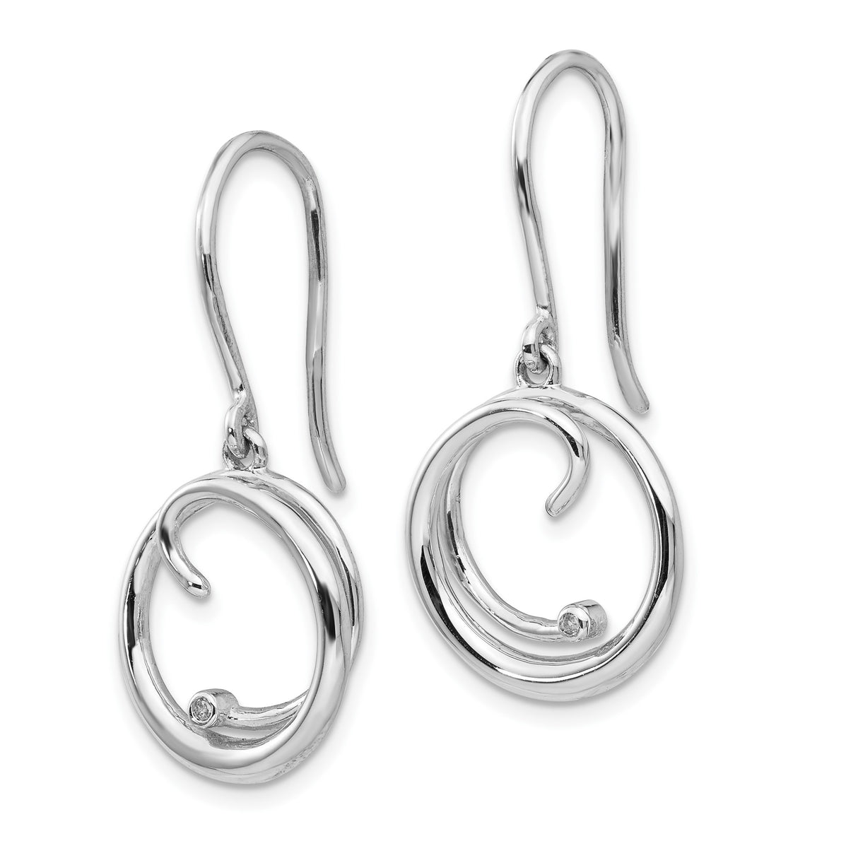 Sterling Silver Dangle Earrings with Diamond Accent, Open Swirl Circle Design