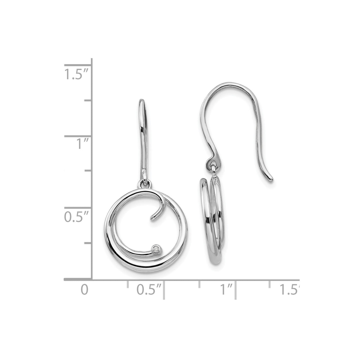 Sterling Silver Dangle Earrings with Diamond Accent, Open Swirl Circle Design