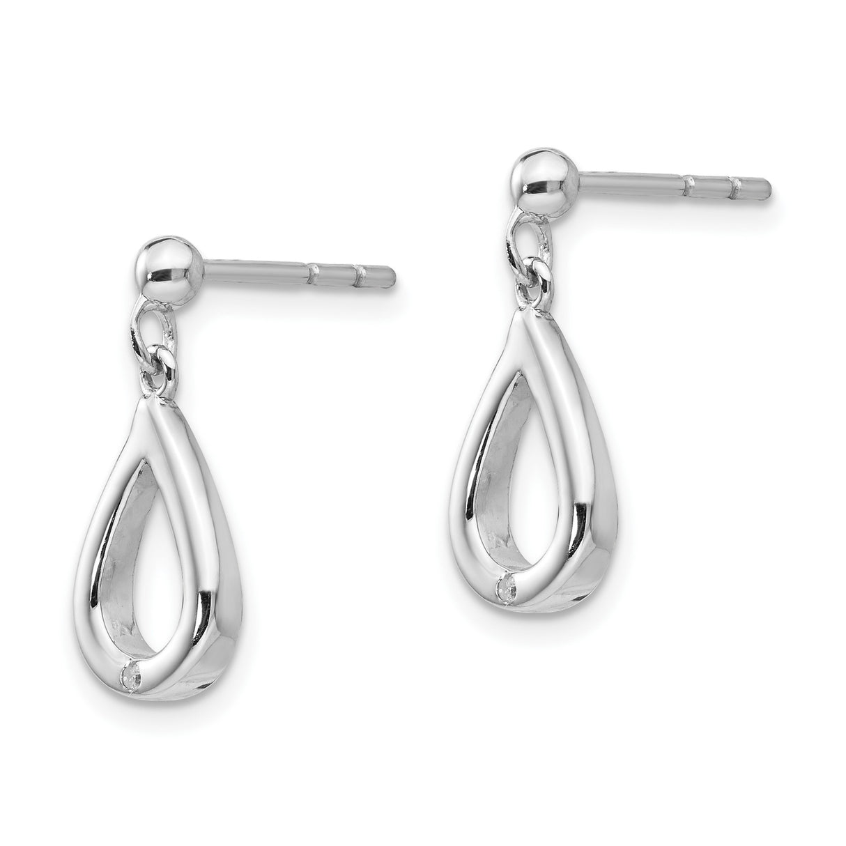 Sterling Silver Teardrop Dangle Earrings with Diamond Accent, Open Drop Minimalist Design