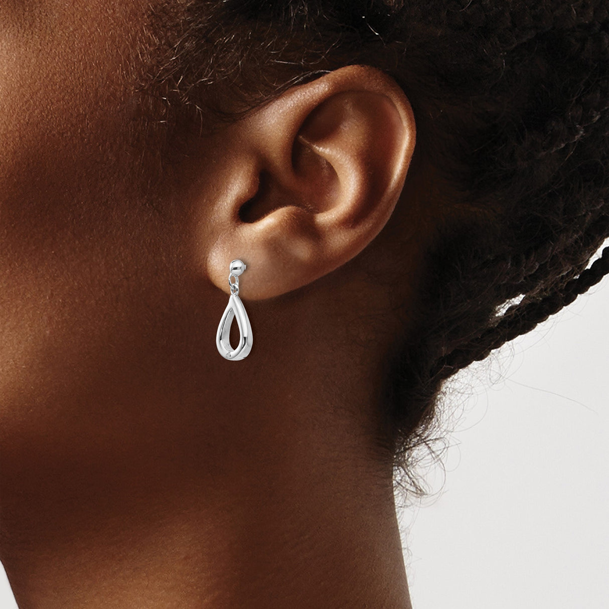 Sterling Silver Teardrop Dangle Earrings with Diamond Accent, Open Drop Minimalist Design