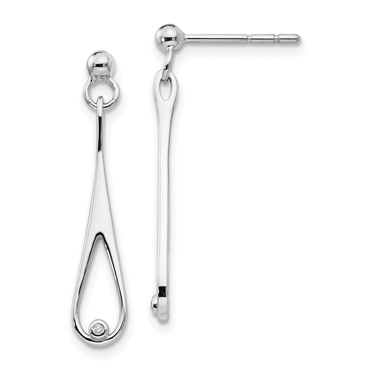 Sterling Silver Teardrop Dangle Earrings with Diamond, Modern Minimalist Design for Women