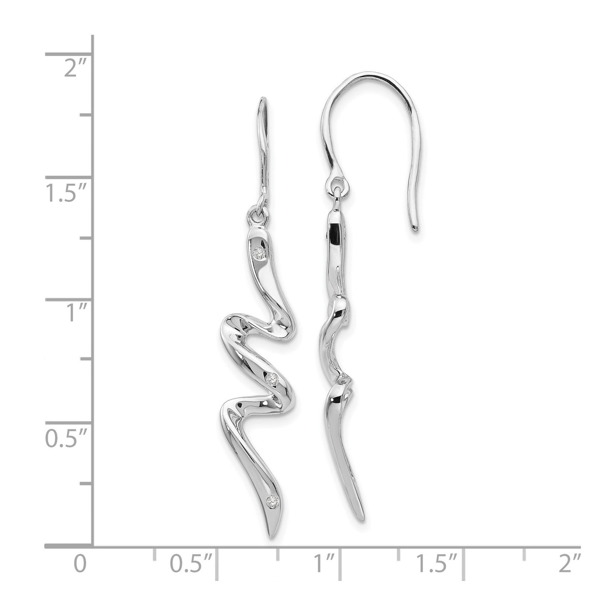 Sterling Silver Dangle Earrings with Diamonds, Abstract Wave Design