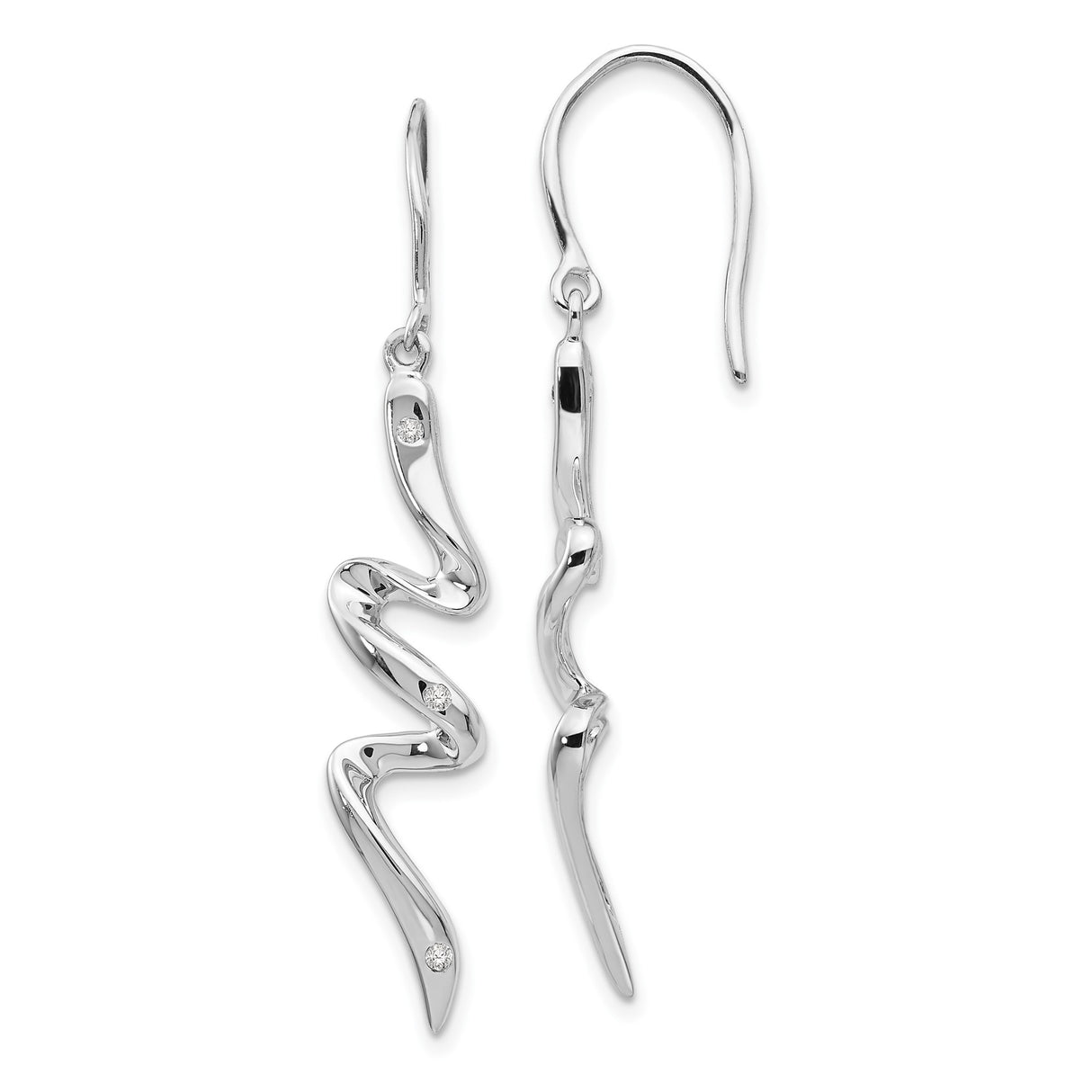 Sterling Silver Dangle Earrings with Cubic Zirconia, Abstract Wave Design
