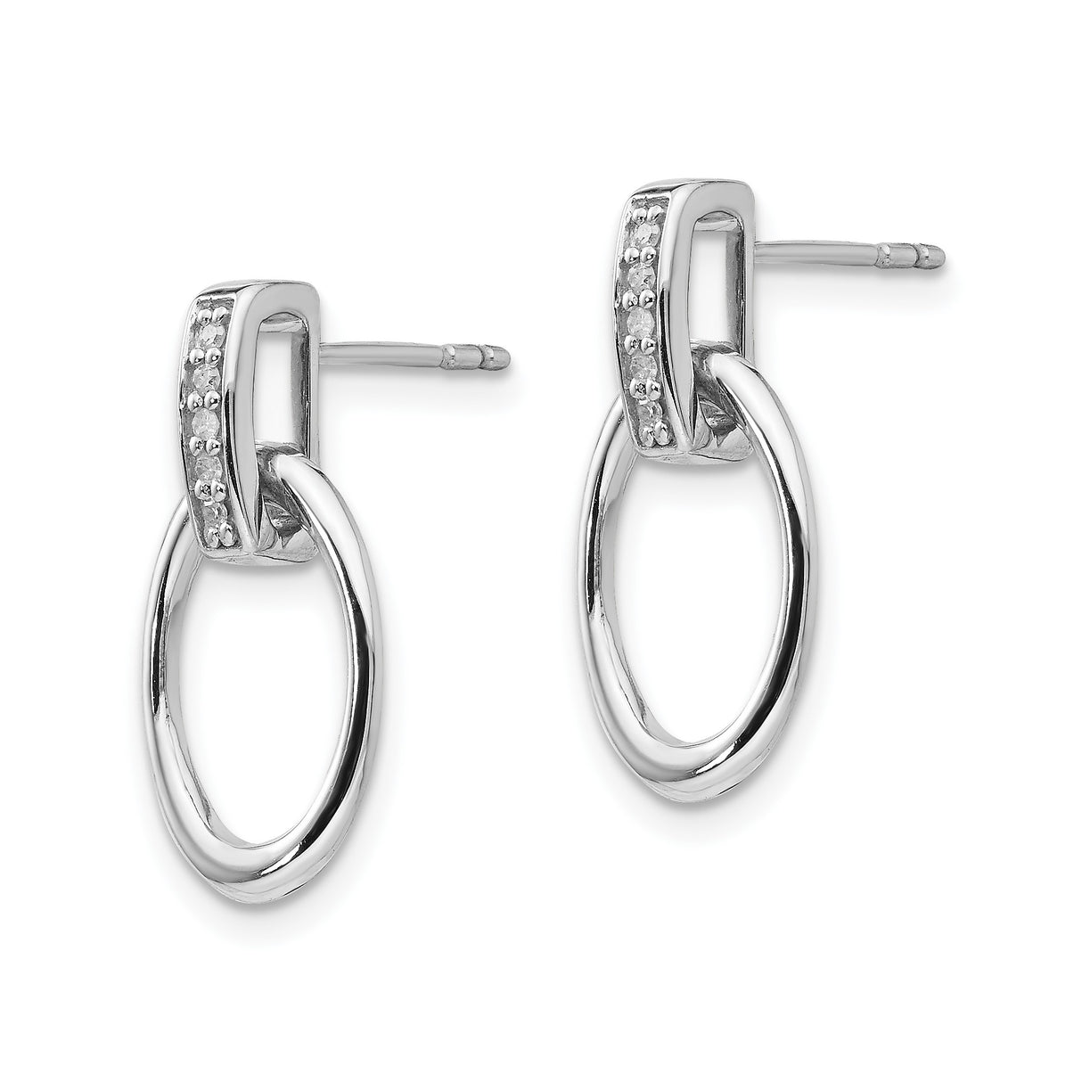 Sterling Silver Dangle Earrings with Double Oval Hoops and Diamond Accent, Modern Minimalist Style