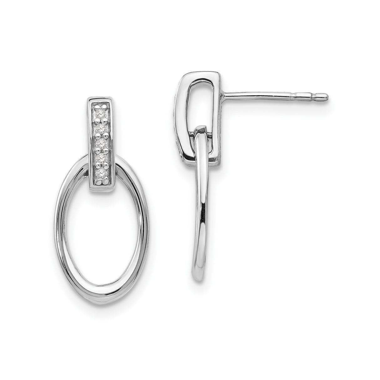 Sterling Silver Dangle Earrings with Double Oval Hoops and Diamond Accent, Modern Minimalist Style