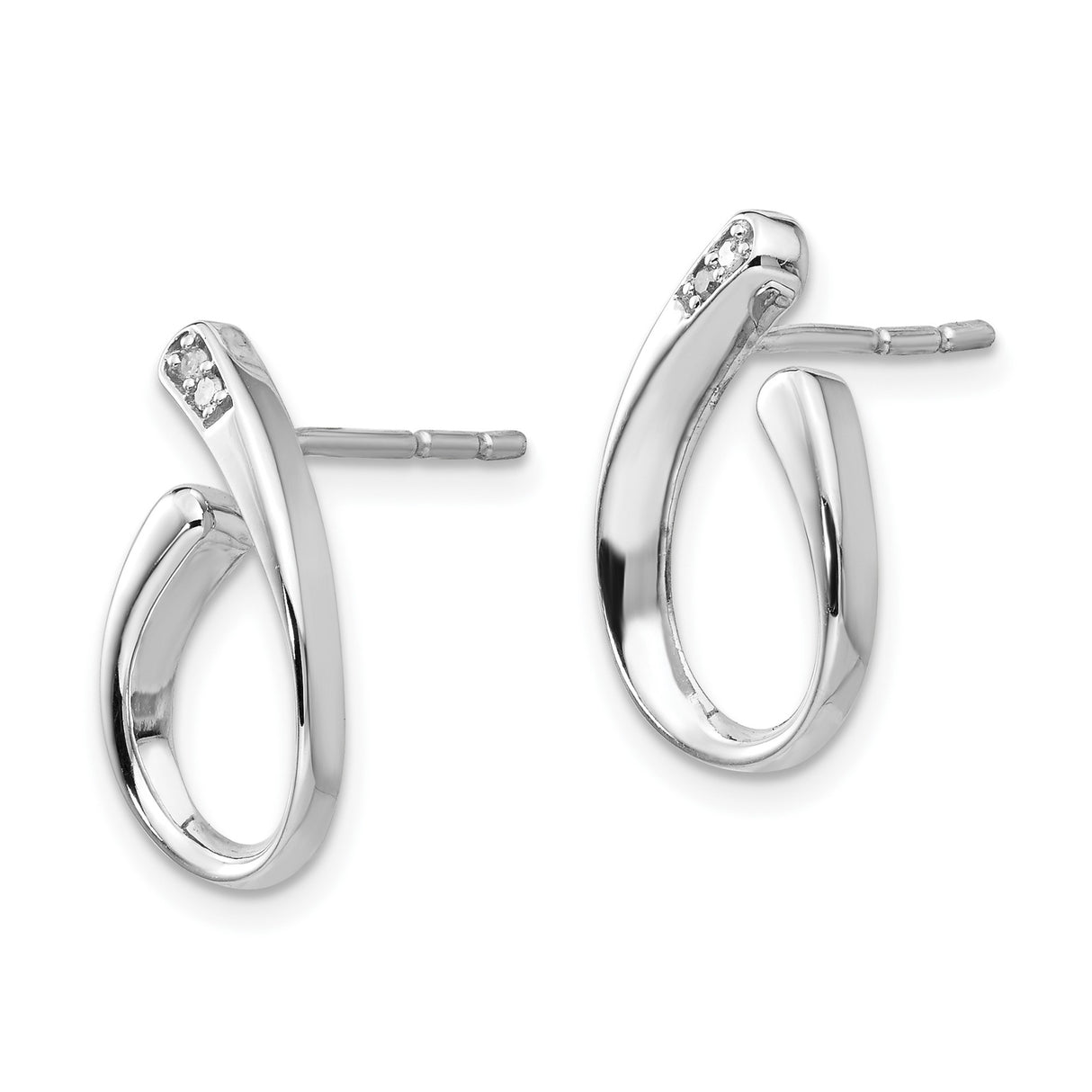 Sterling Silver Open Hoop Stud Earrings with Diamond Accents, Modern Twist Design