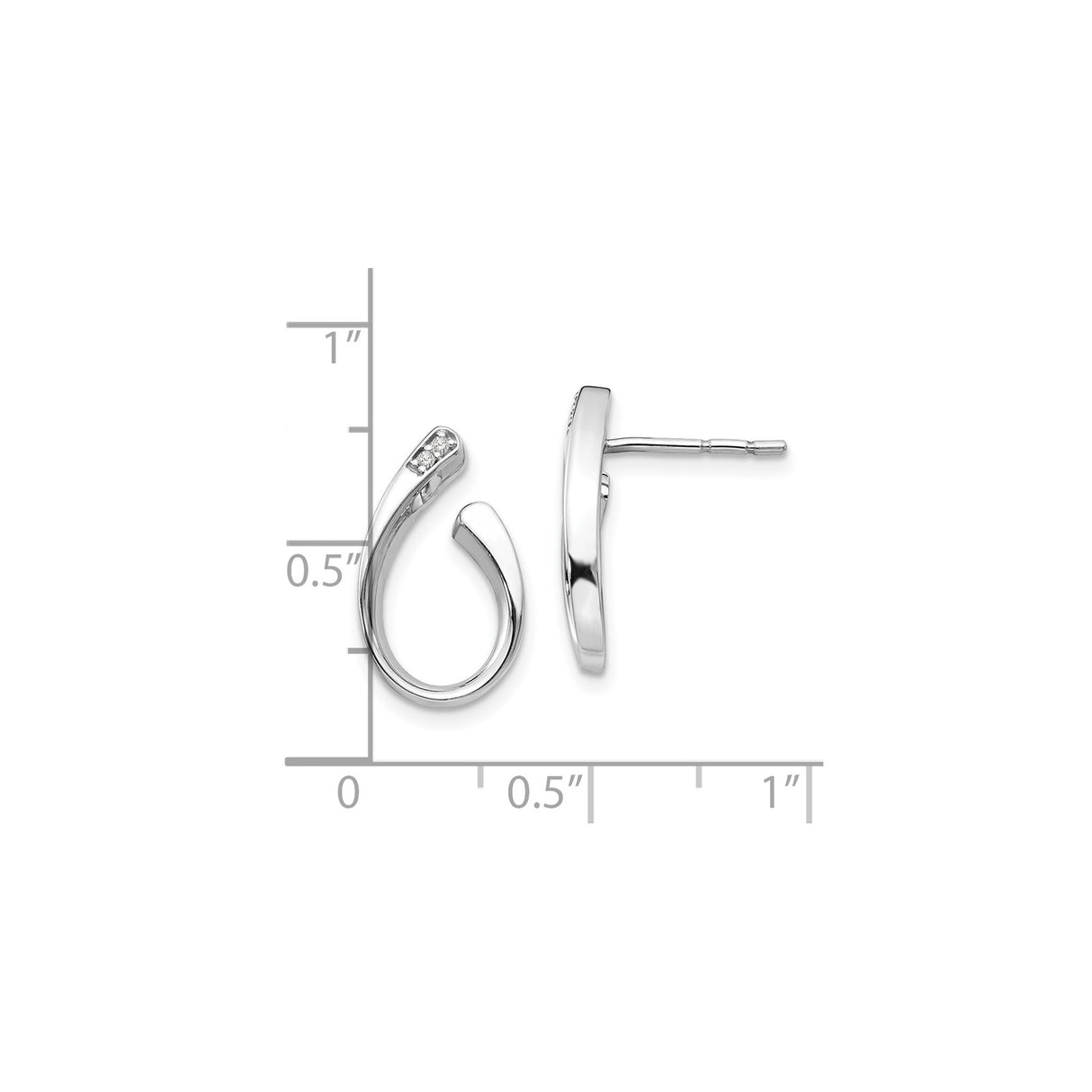 Sterling Silver Open Hoop Stud Earrings with Diamond Accents, Modern Twist Design