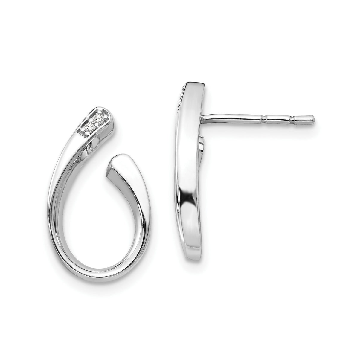 Sterling Silver Open Hoop Stud Earrings with Diamond Accents, Modern Twist Design