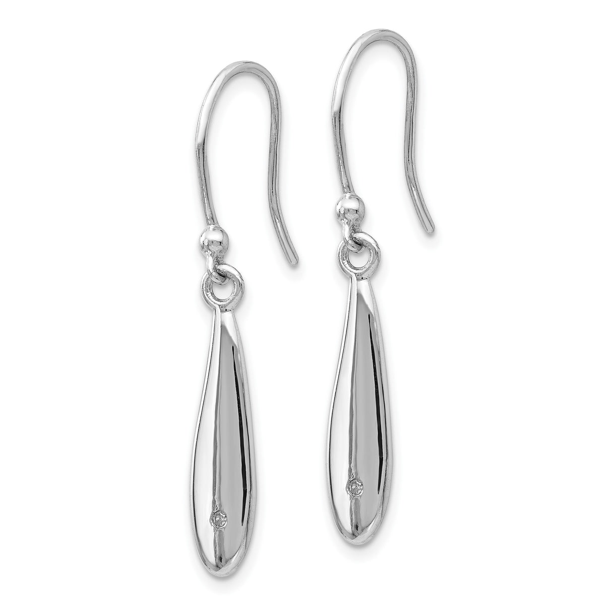 Sterling Silver Drop Earrings with Diamond Accent, Elongated Teardrop Minimalist Design