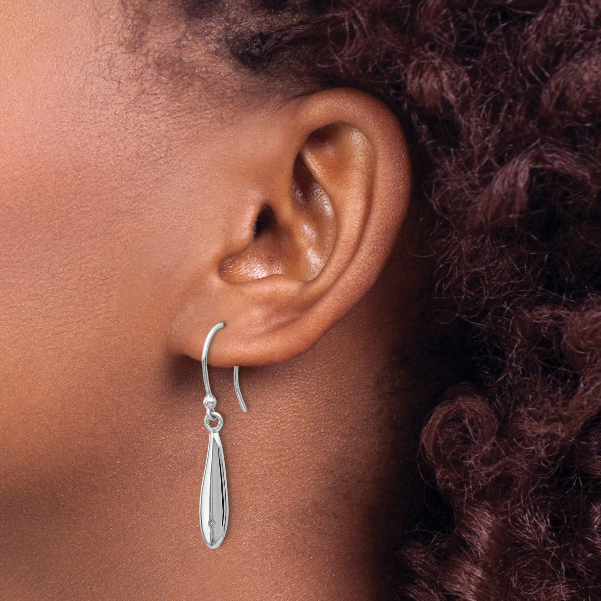 Sterling Silver Drop Earrings with Diamond Accent, Elongated Teardrop Minimalist Design