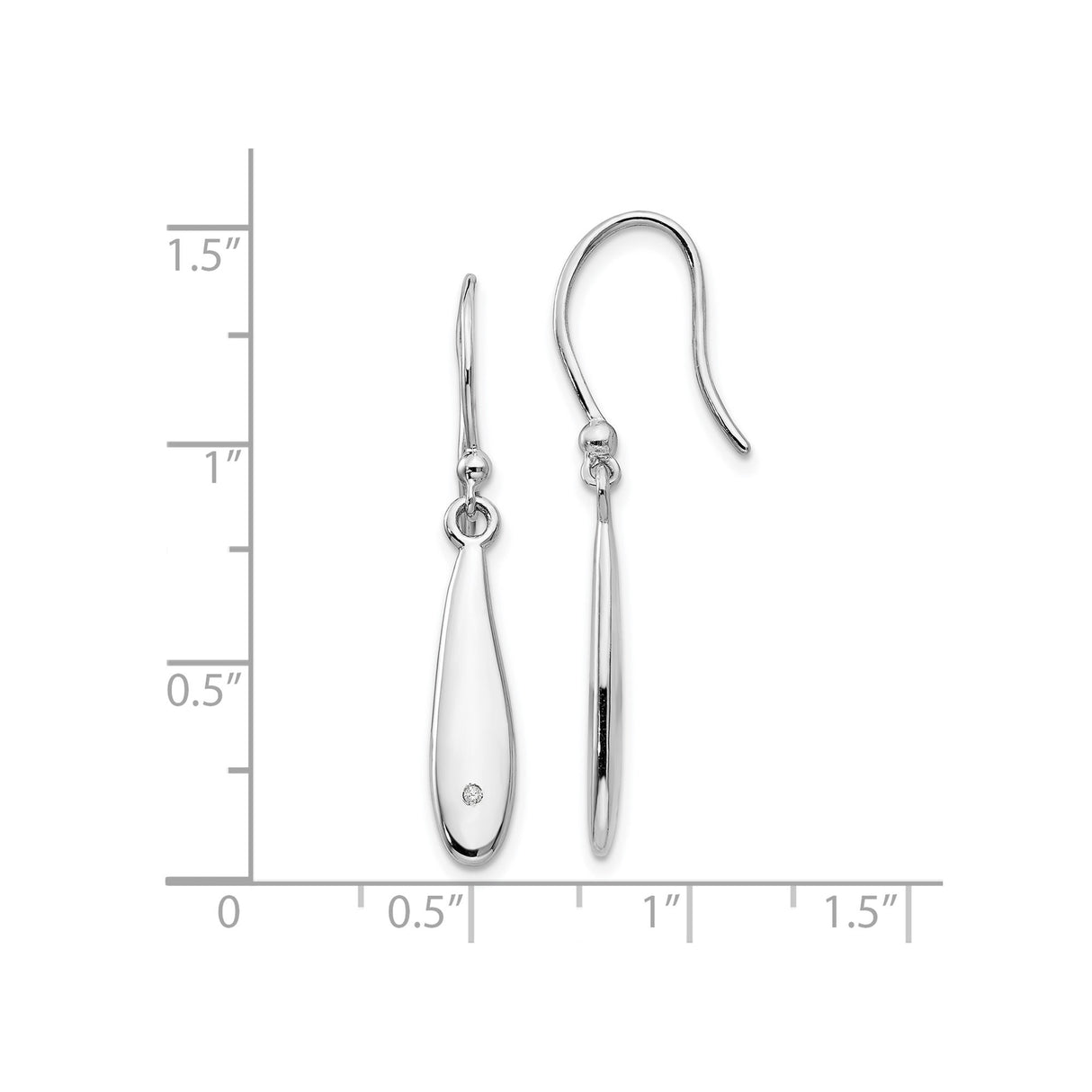 Sterling Silver Drop Earrings with Diamond Accent, Elongated Teardrop Minimalist Design