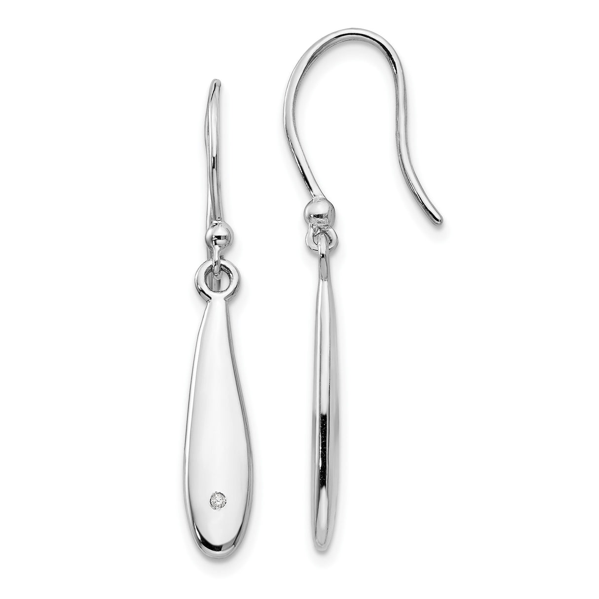 Sterling Silver Drop Earrings with Diamond Accent, Elongated Teardrop Minimalist Design