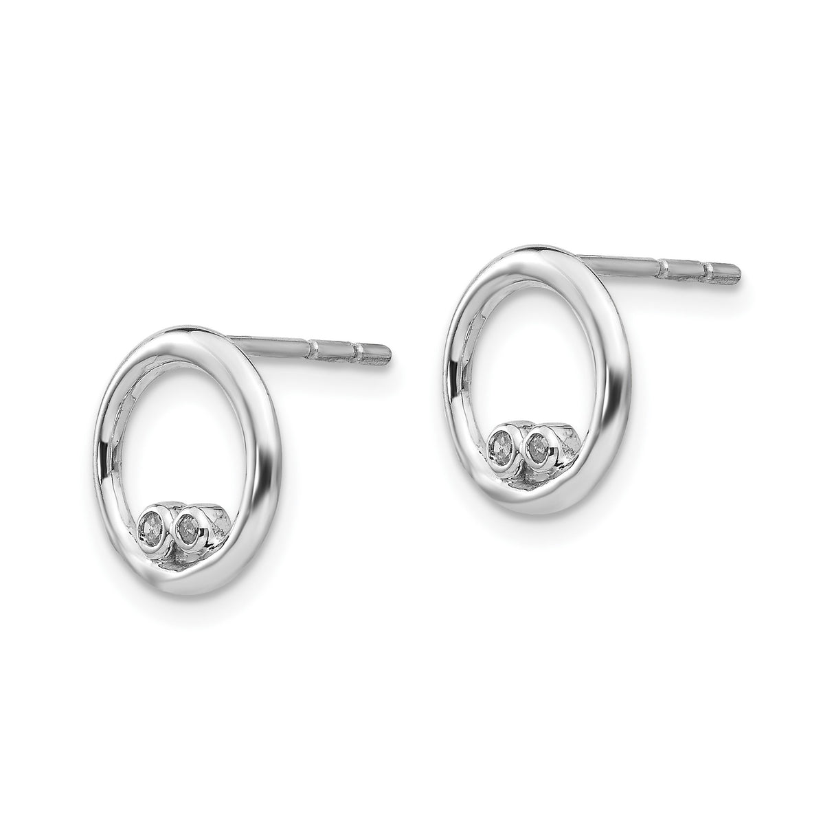 Sterling Silver Open Circle Stud Earrings with Diamonds, Minimalist Geometric Design