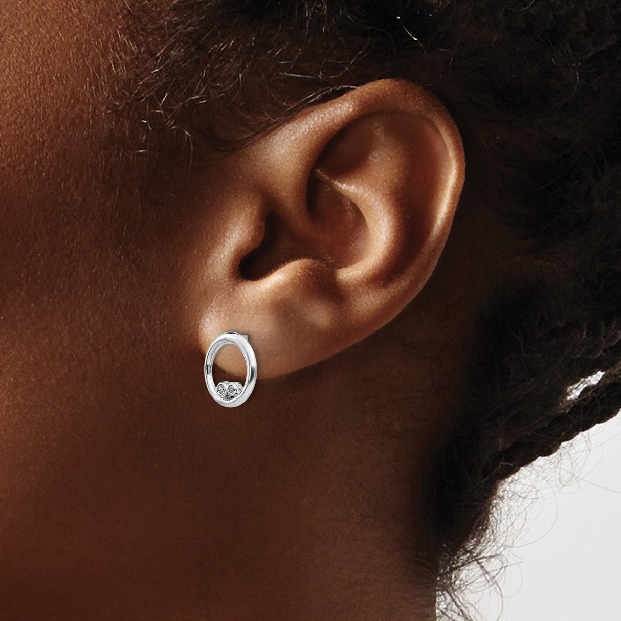 Sterling Silver Open Circle Stud Earrings with Diamonds, Minimalist Geometric Design