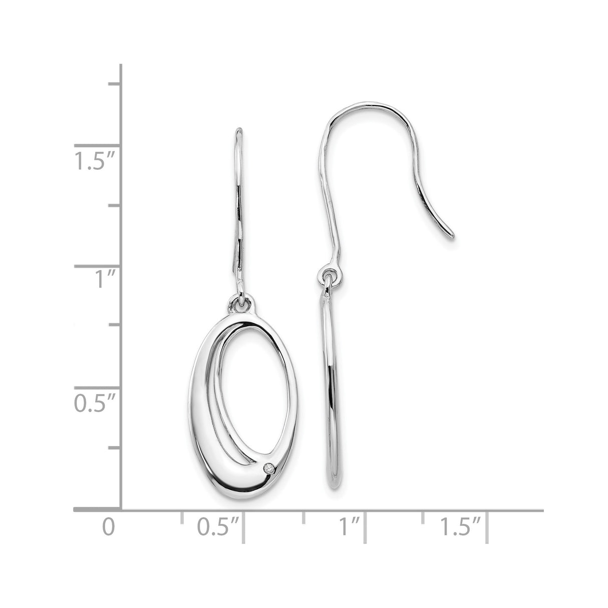 Sterling Silver Dangle Earrings with Diamond Accent, Open Oval Design, Shepherd Hooks