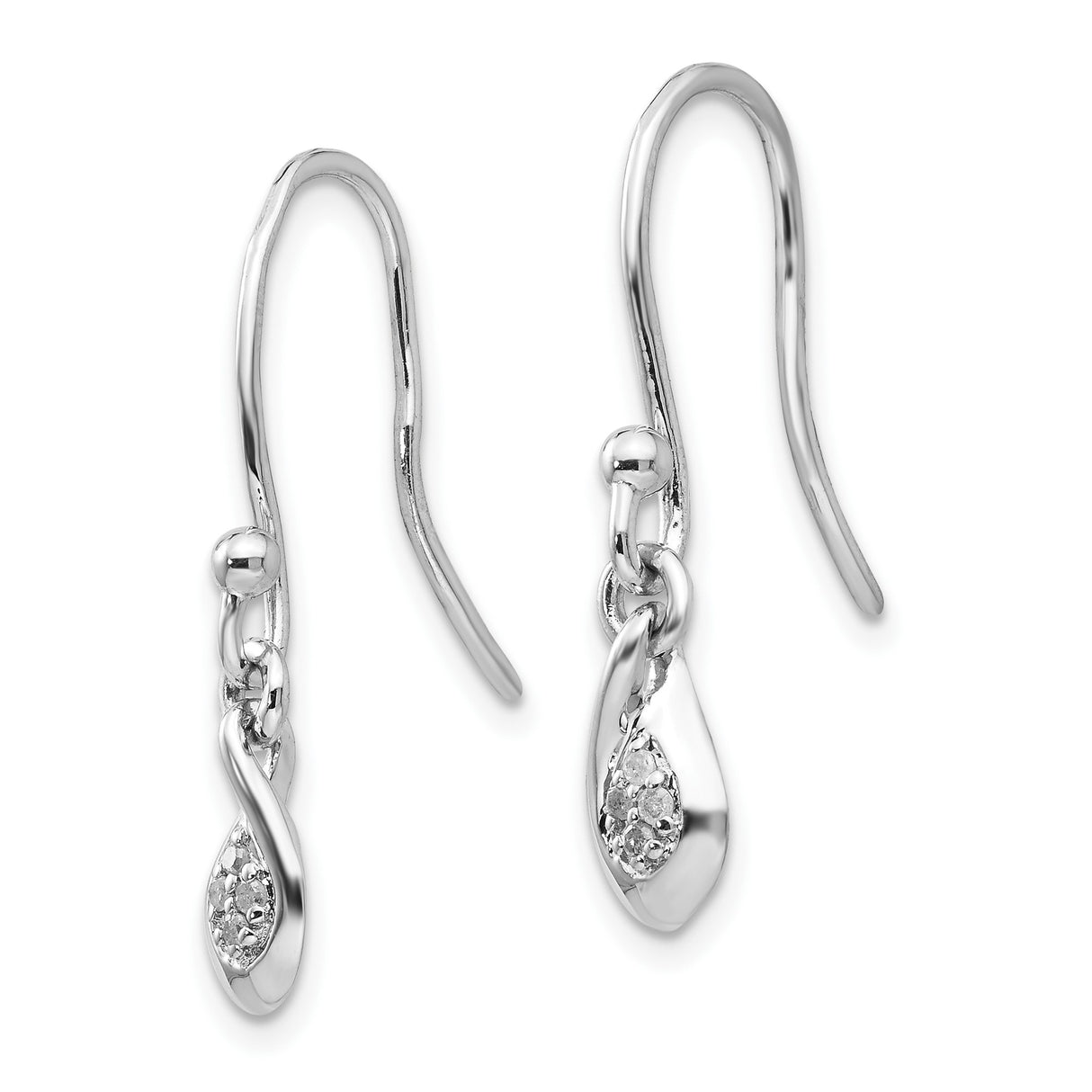 Sterling Silver Teardrop Dangle Earrings with Diamond Accents and Twisted Design