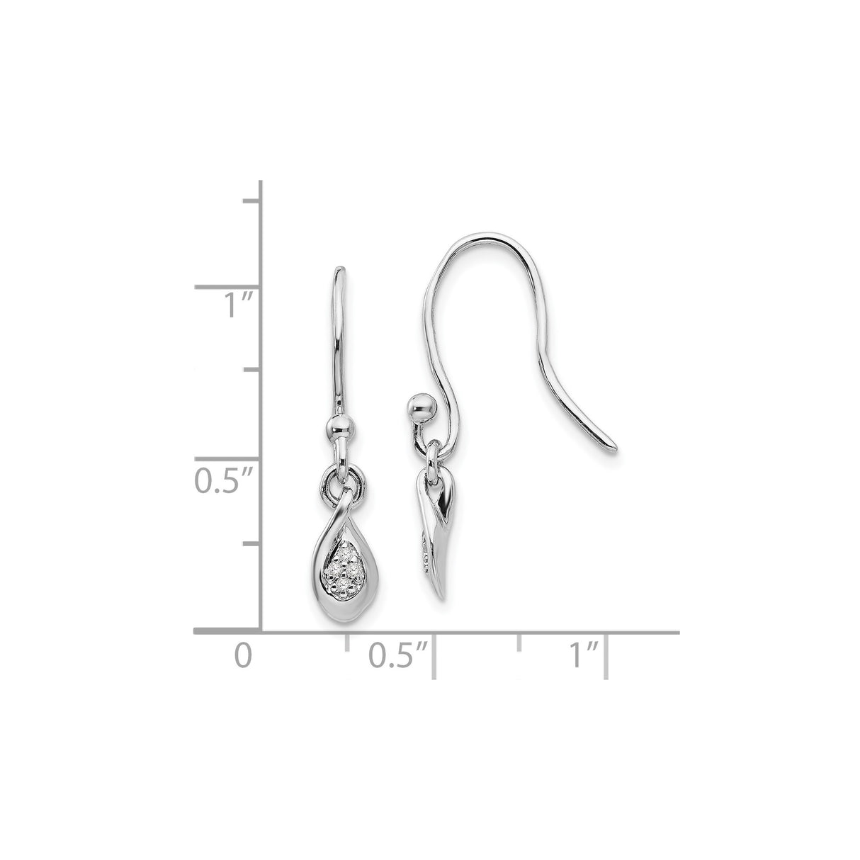 Sterling Silver Teardrop Dangle Earrings with Diamond Accents and Twisted Design