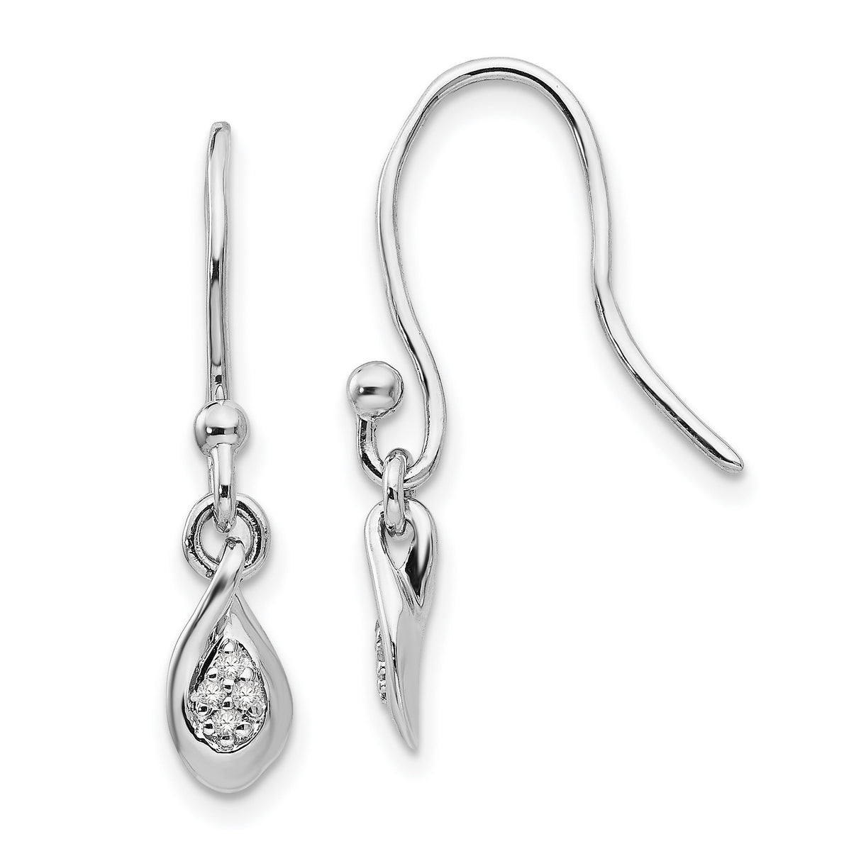 Sterling Silver Teardrop Dangle Earrings with Diamond Accents and Twisted Design