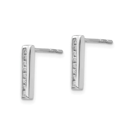 Sterling Silver Vertical Bar Stud Earrings with Row-Set Diamonds, Minimalist Design