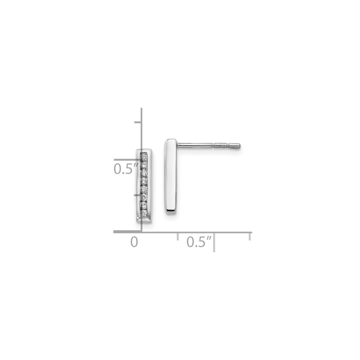 Sterling Silver Vertical Bar Stud Earrings with Row-Set Diamonds, Minimalist Design