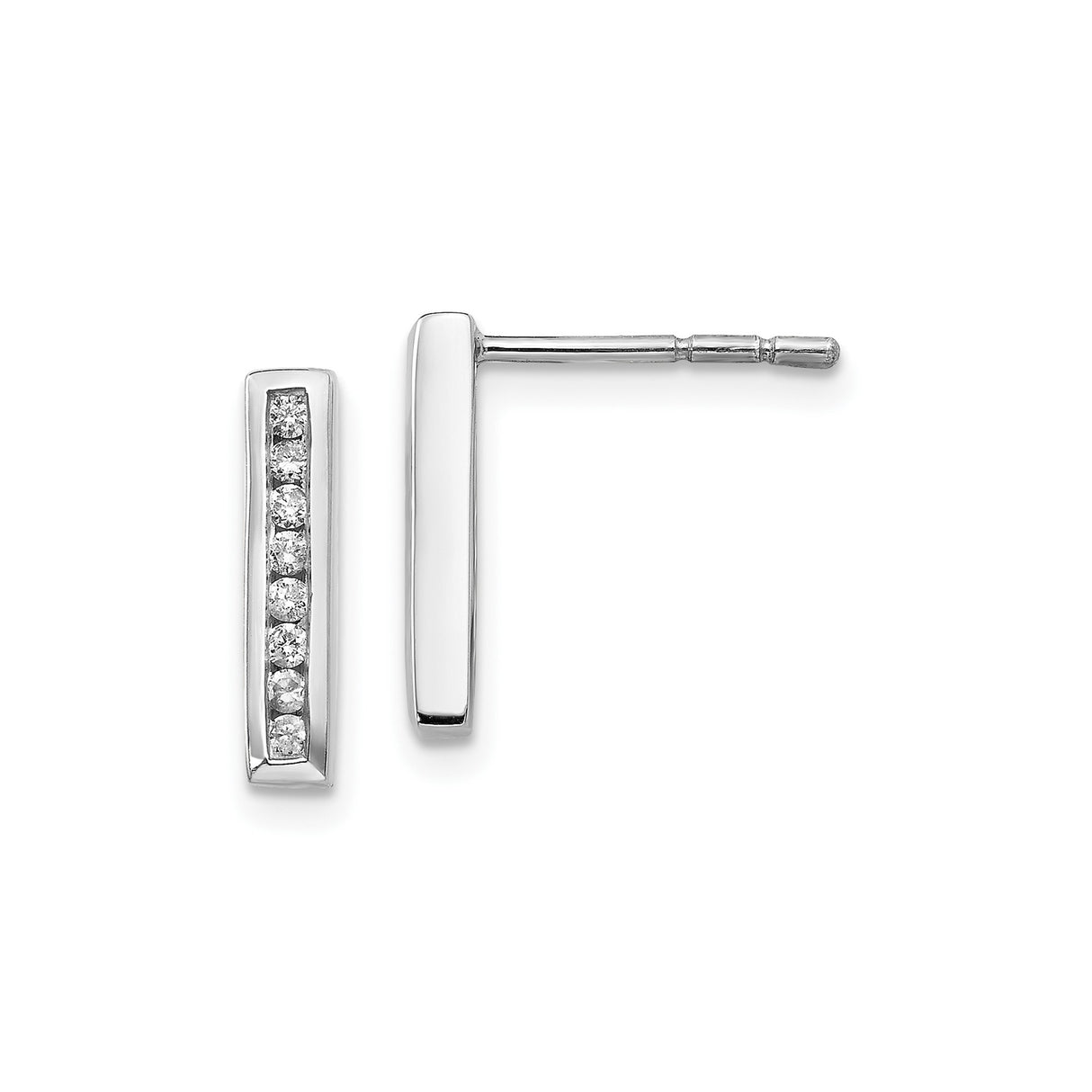 Sterling Silver Vertical Bar Stud Earrings with Row-Set Cubic Zirconia, Minimalist Design