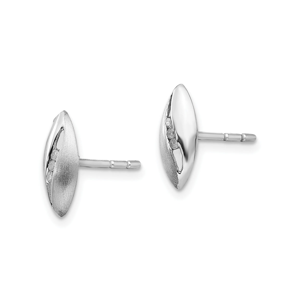 Sterling Silver Marquise Stud Earrings with Diamonds and Satin Finish