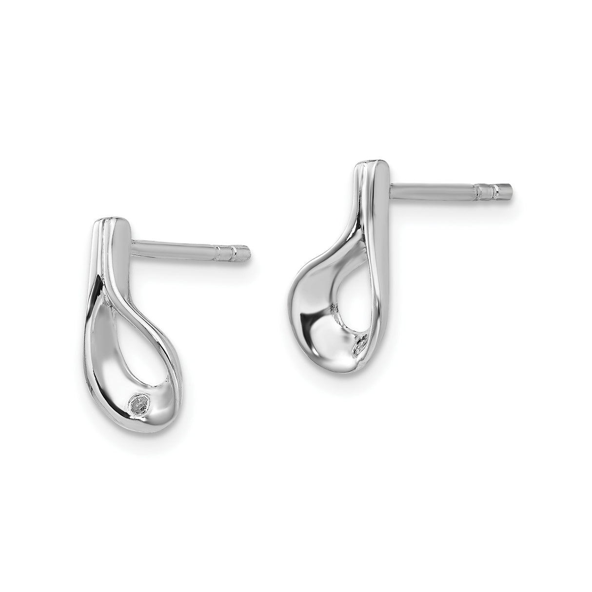 Sterling Silver Teardrop Stud Earrings with Diamond Accent, Open Loop Minimalist Design