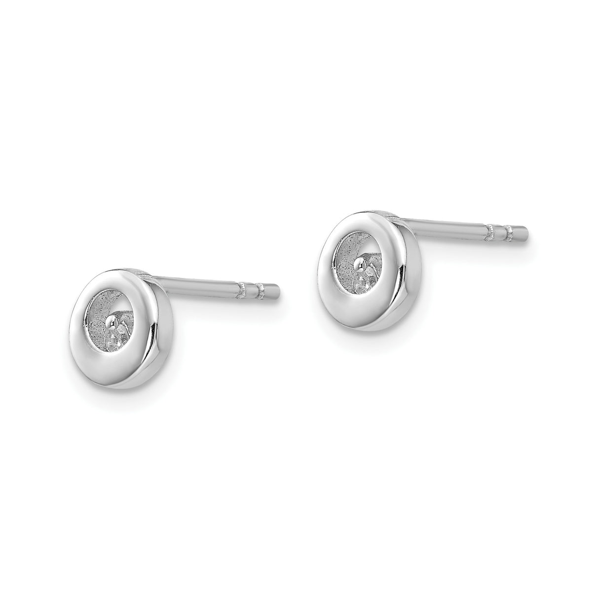 Sterling Silver Stud Earrings with Diamond and Circular Design, Minimalist Polished Style