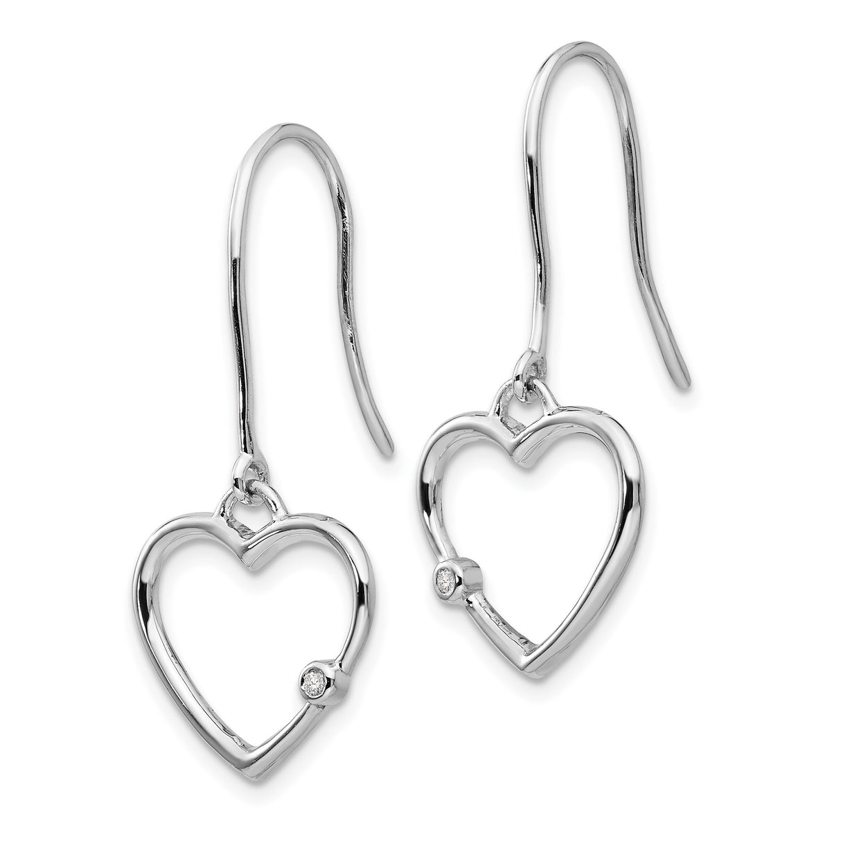 Sterling Silver Heart Drop Earrings with Diamond Accents and Open Heart Design for Women