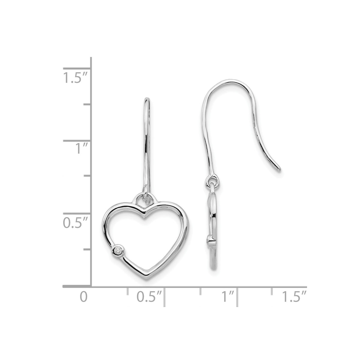 Sterling Silver Heart Drop Earrings with Diamond Accents and Open Heart Design for Women