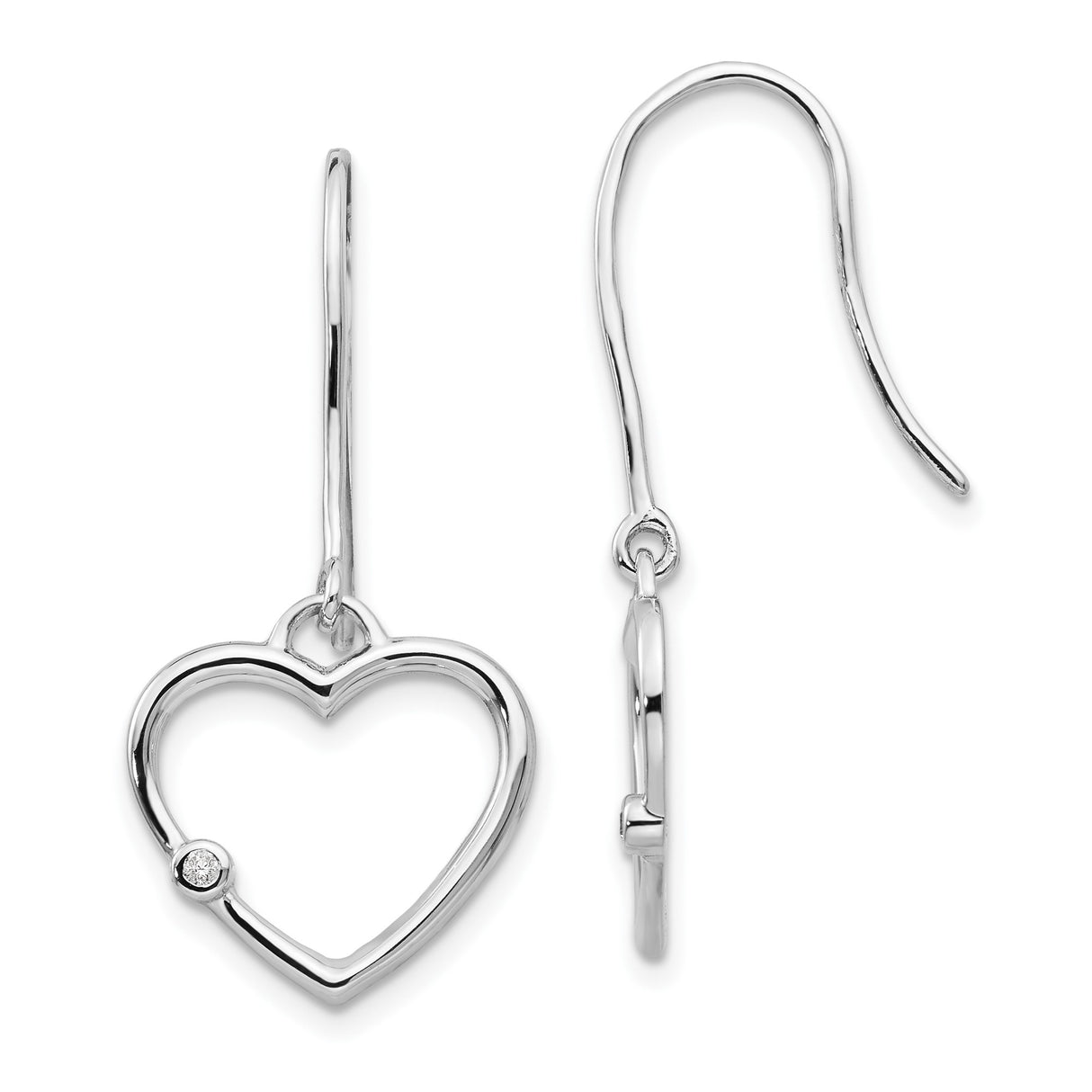 Sterling Silver Heart Drop Earrings with Diamond Accents and Open Heart Design for Women