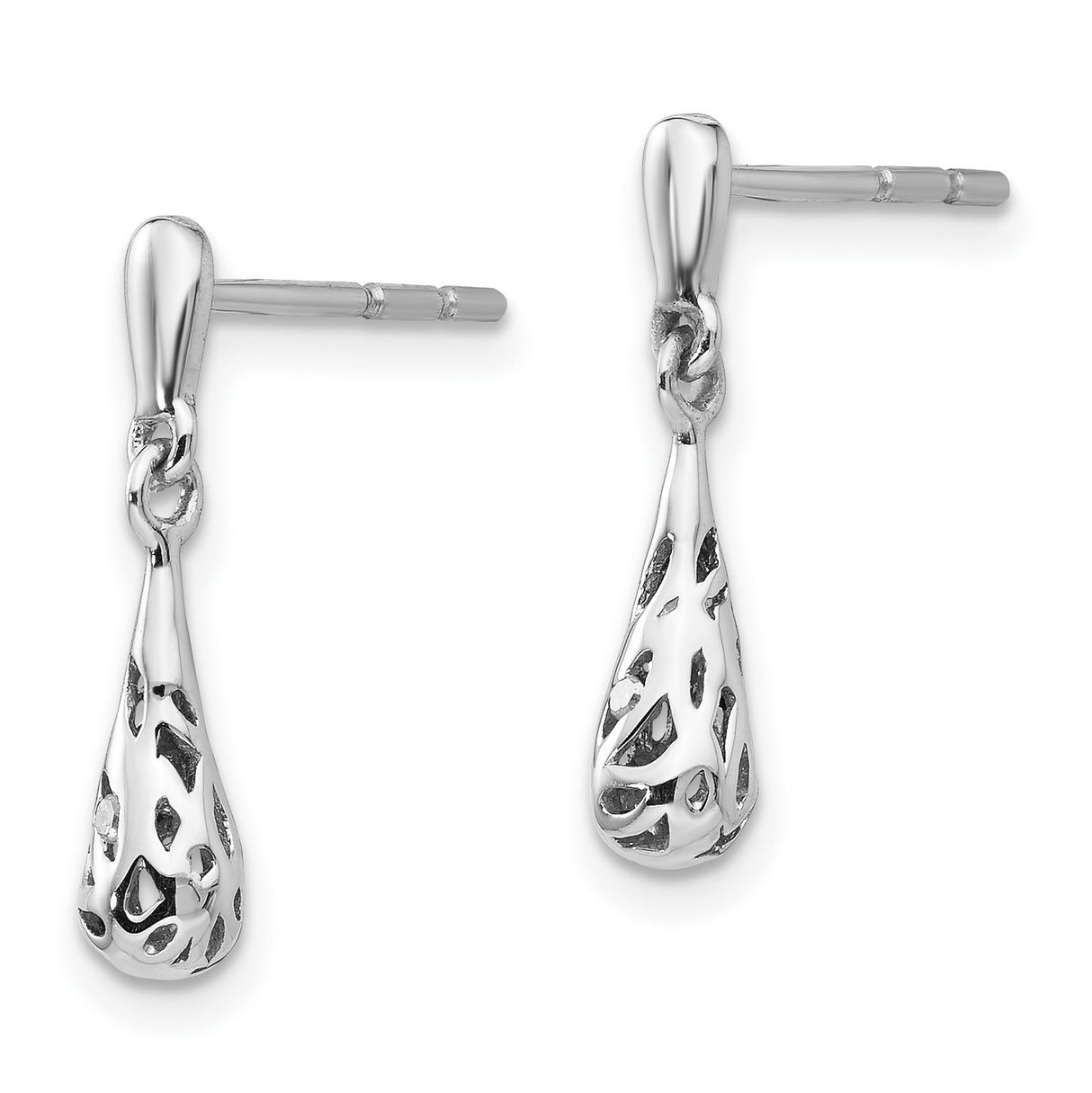 Sterling Silver Teardrop Dangle Earrings with Diamond and Filigree Leaf Design