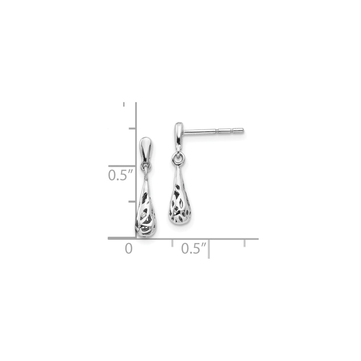 Sterling Silver Teardrop Dangle Earrings with Diamond and Filigree Leaf Design