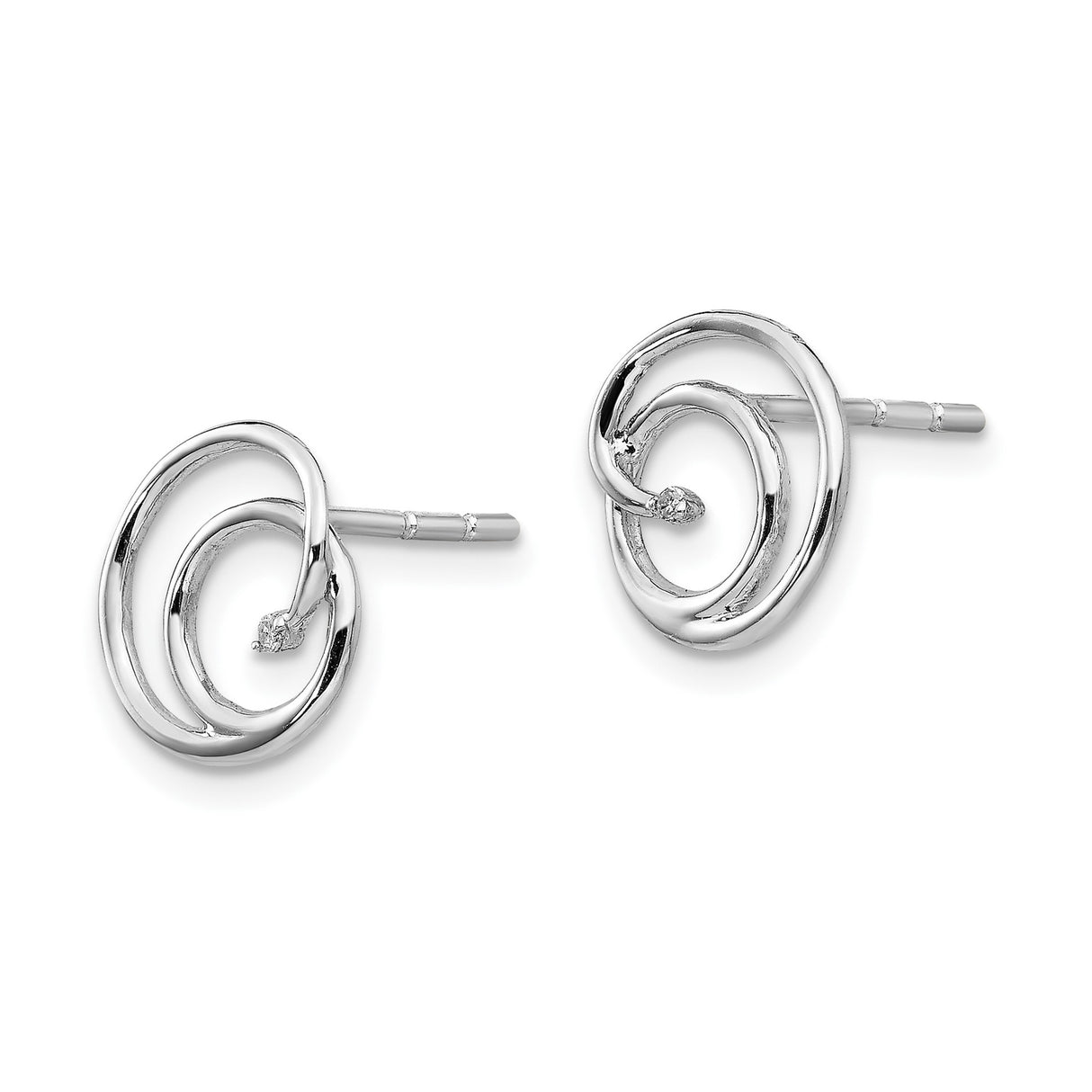Sterling Silver Swirl Stud Earrings with Diamond Accent, Abstract Spiral Design for Women