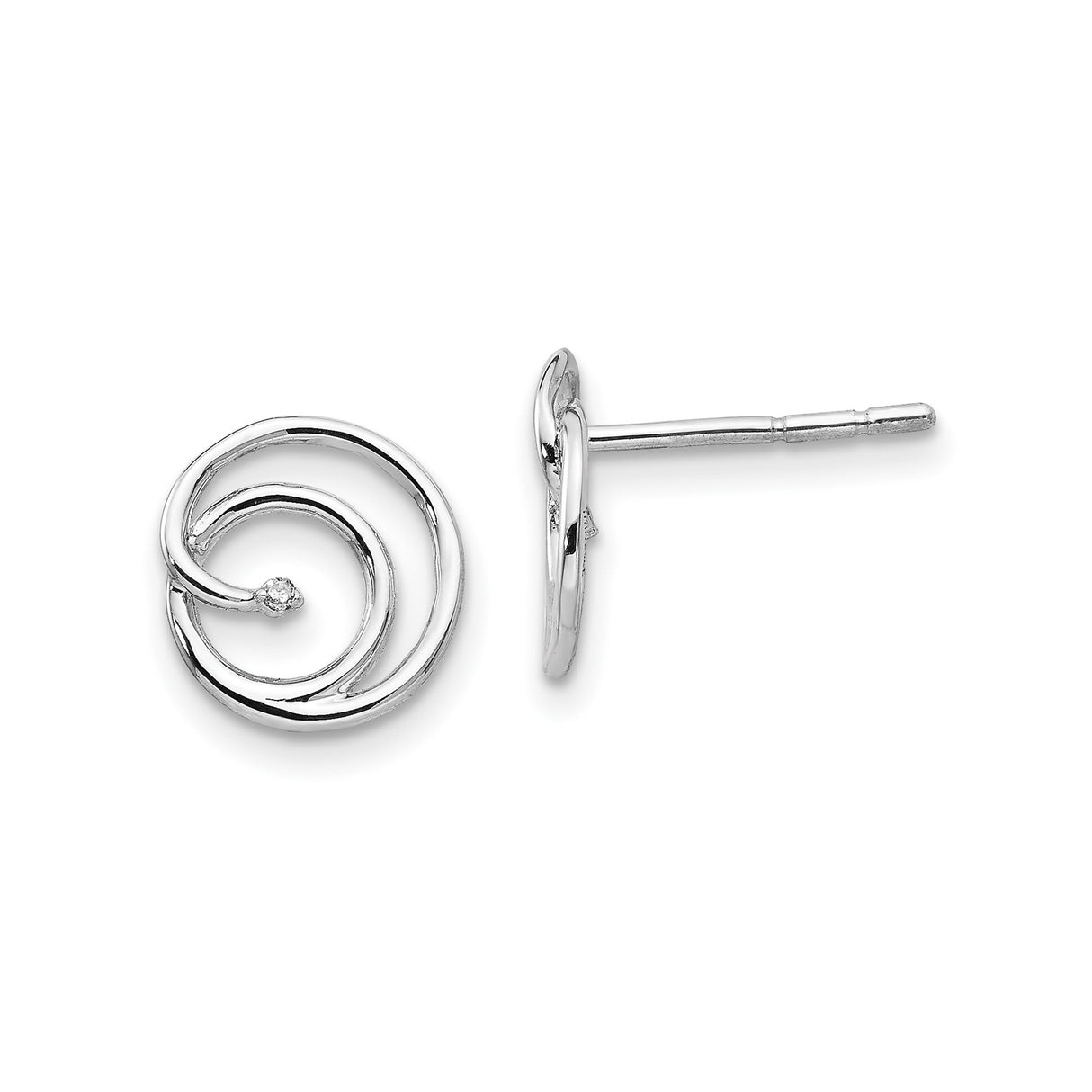 Sterling Silver Swirl Stud Earrings with Diamond Accent, Abstract Spiral Design for Women