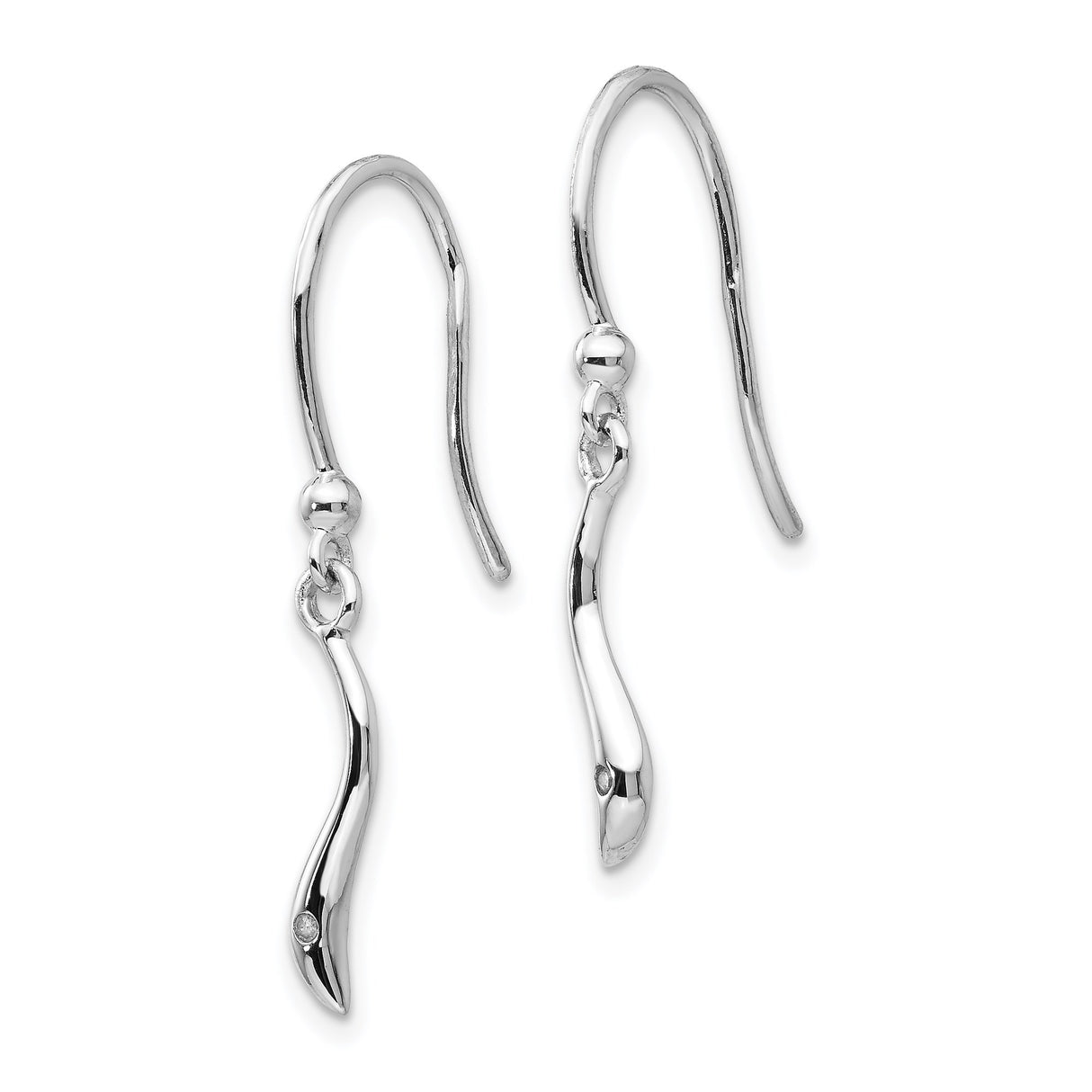 Sterling Silver Dangle Earrings with Diamond Accent, Wave Design, Modern Minimalist Style