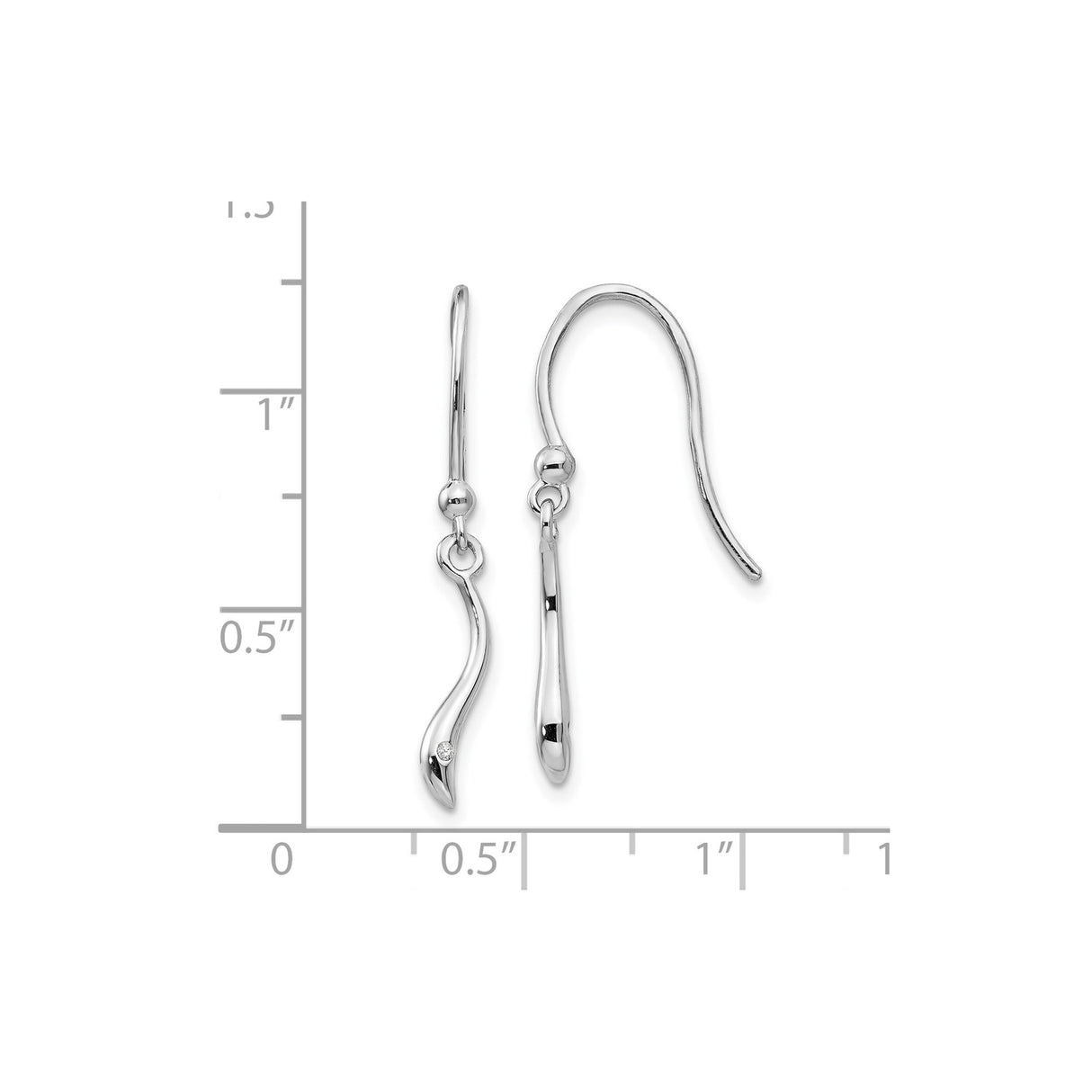 Sterling Silver Dangle Earrings with Diamond Accent, Wave Design, Modern Minimalist Style