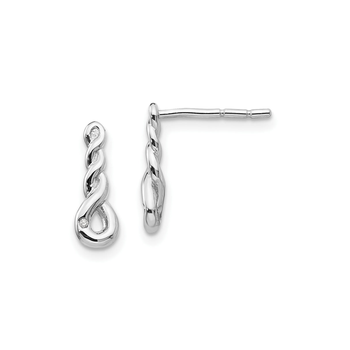 Sterling Silver Stud Earrings with Diamond Accent, Infinity Twist Loop Design for Women