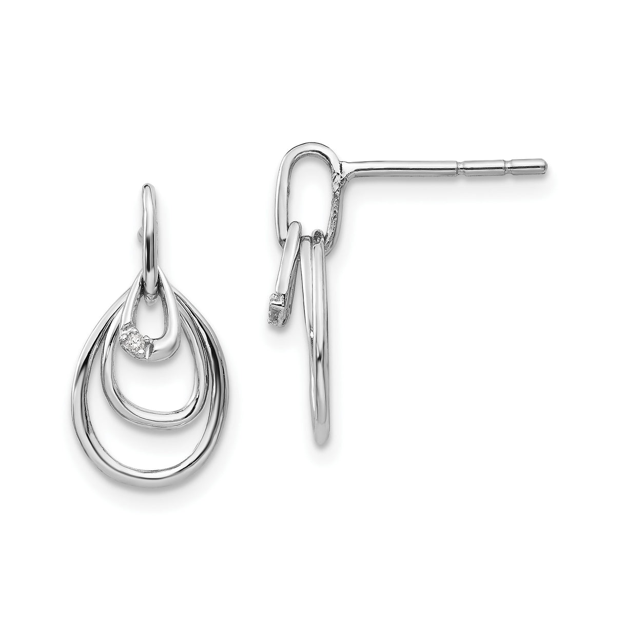 Sterling Silver Teardrop Dangle Earrings with Diamond Accents, Interlocking Loops Design