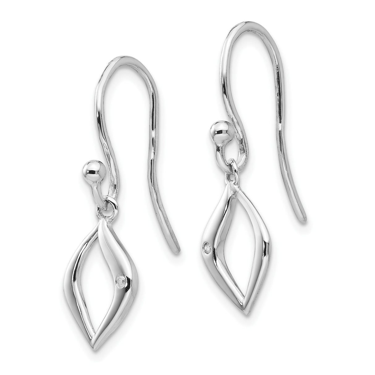 Sterling Silver Drop Earrings with Diamond Accent, Marquise Open Design, Lightweight Dangle Style