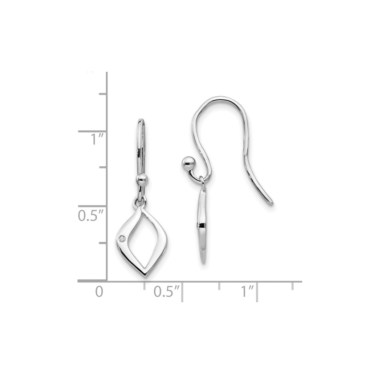 Sterling Silver Drop Earrings with Diamond Accent, Marquise Open Design, Lightweight Dangle Style