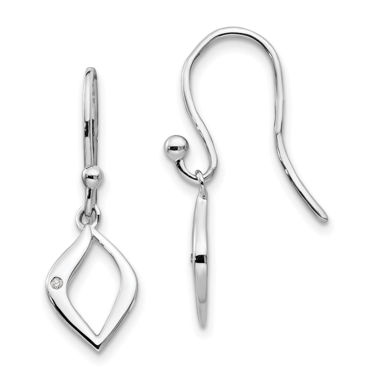 Sterling Silver Drop Earrings with Diamond Accent, Marquise Open Design, Lightweight Dangle Style