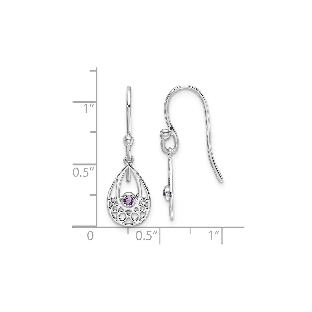 Sterling Silver Dangle Earrings with Amethyst, Teardrop Filigree Cutout and Celtic Motifs