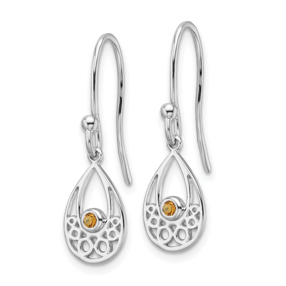 Sterling Silver Drop Earrings with Citrine, Celtic Knot Teardrop Design, Ethnic Style Jewelry